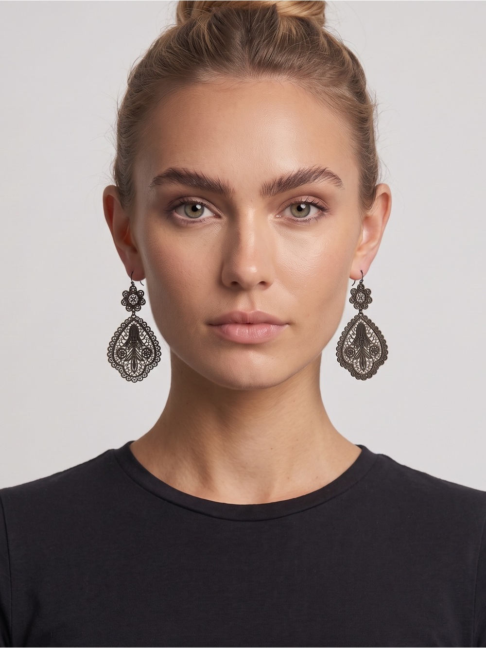 Boho Filigree 3.5” Teardrop Drop Earrings - antique gold